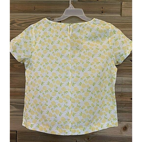 J.CREW Linen Top Short Sleeve Blouse Pineapple Print Women's Sz L -MSRP 64.50$ - Picture 5 of 9
